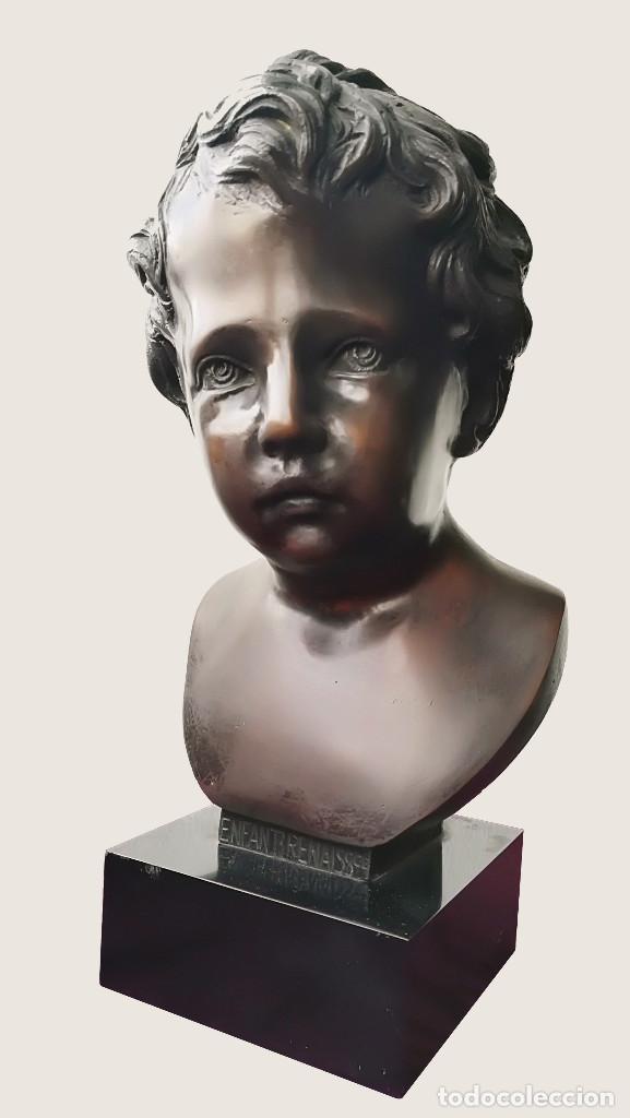 Antig&uuml;edades: BUSTO DE NI&Ntilde;O EN BRONCE PATINADO - Foto 5
