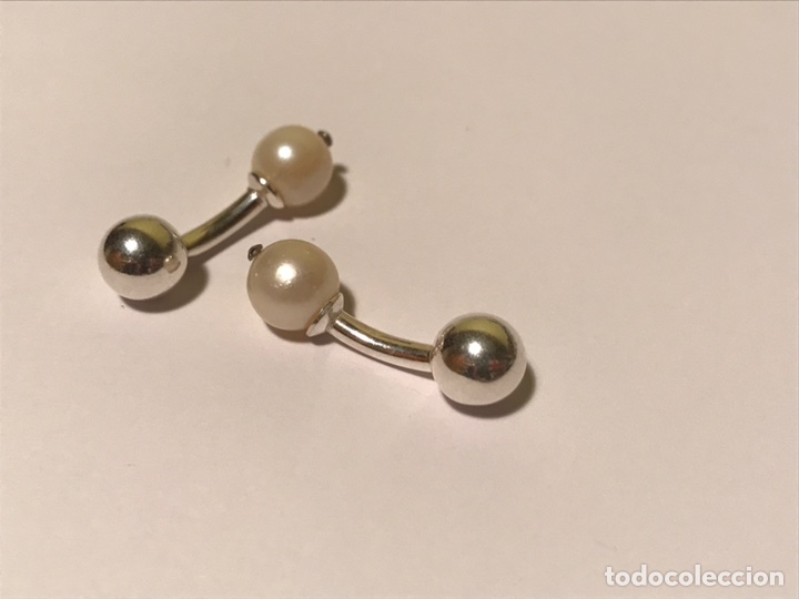 Antiquit&eacute;s: Gemelos de plata 925 y perlas japonesas akoya blancas