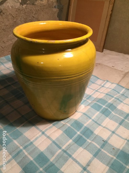 antigua orza / tinaja / bote de ceramica amaril - Comprar Porcelana y