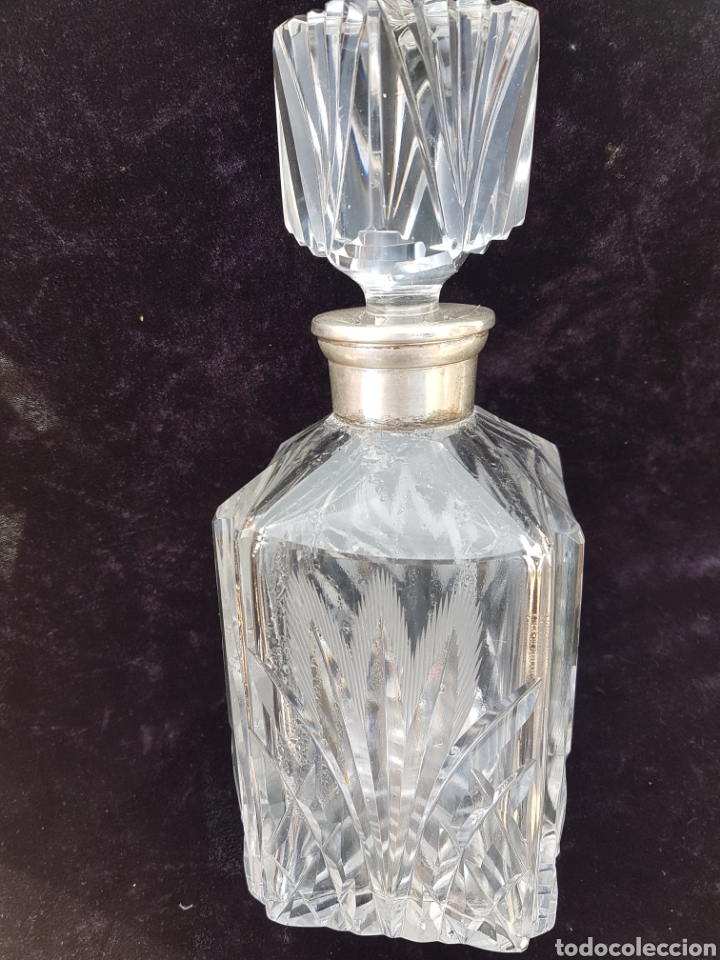 Antig&uuml;edades: ESPECTACULAR BOTELLA DE CRISTAL TALLADO Y PLATA