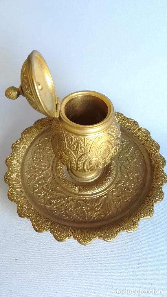 Antig&uuml;edades: TINTERO DE BRONCE DORADO SIGLO XIX - Foto 2