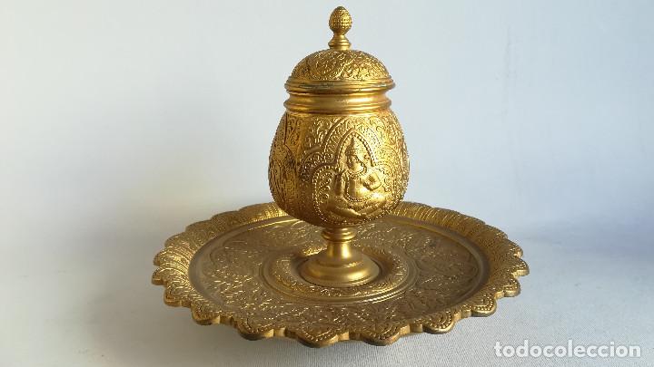 Antig&uuml;edades: TINTERO DE BRONCE DORADO SIGLO XIX - Foto 1