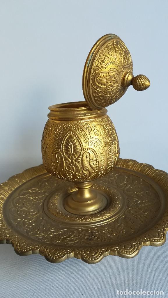 Antig&uuml;edades: TINTERO DE BRONCE DORADO SIGLO XIX - Foto 3
