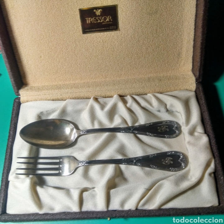 Antig&uuml;edades: 2 Cubiertos plata contrastada, con estuche. - Foto 1
