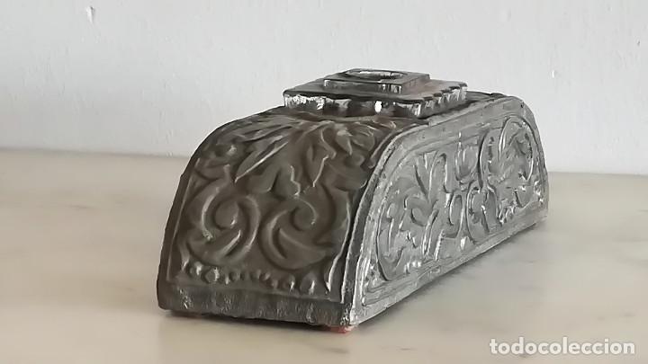 Antig&uuml;edades: TINTERO ANTIGUO DE METAL Y CRISTAL - Foto 2