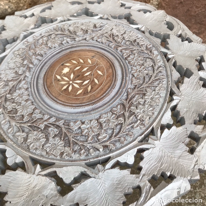 Antig&uuml;edades: Mesa arabe plateada con marqueter&iacute;a. Desmontable. - Foto 3