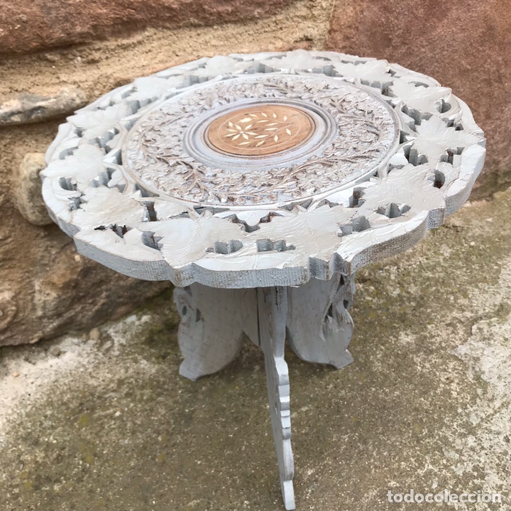 Antig&uuml;edades: Mesa arabe plateada con marqueter&iacute;a. Desmontable. - Foto 4