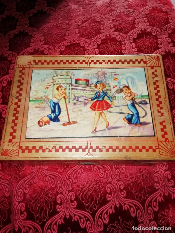 Antig&uuml;edades: Caja madera tocador o joyero con espejo