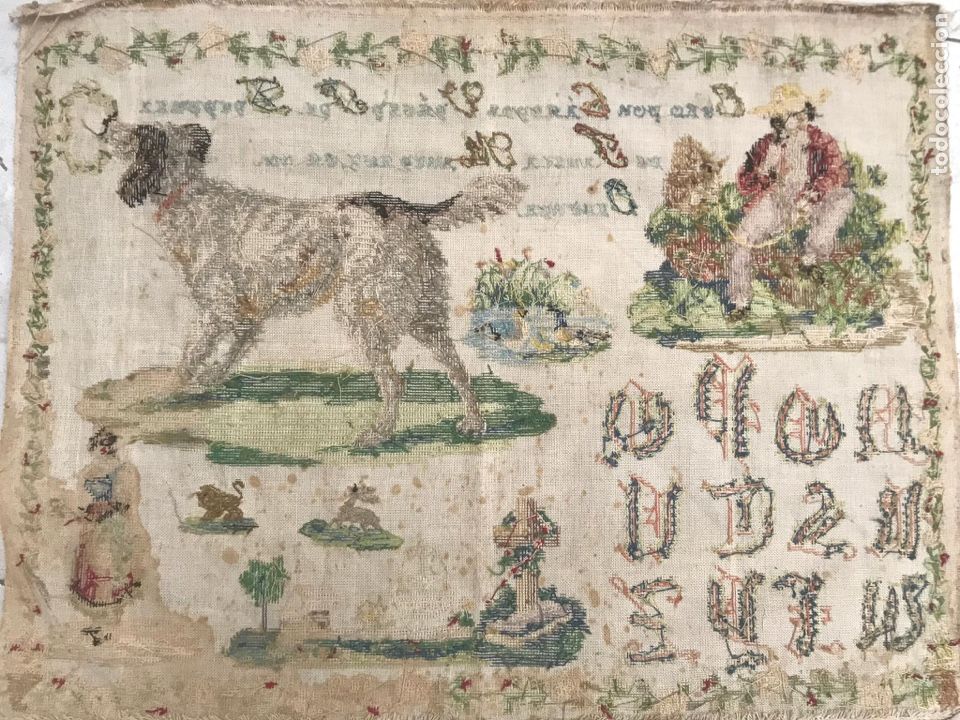Antig&uuml;edades: Tela bordada fechada en 1852 - Foto 4