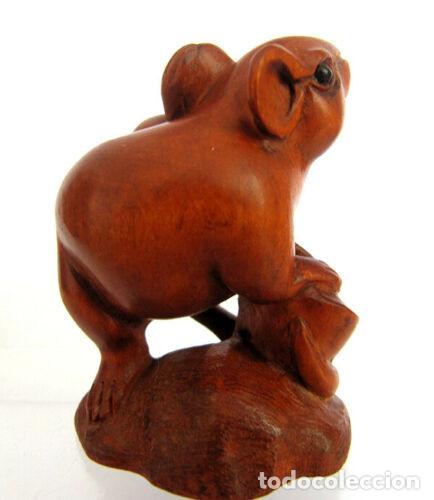 Antig&uuml;edades: Netsuke japones de madera, Raton con moneda - Foto 5