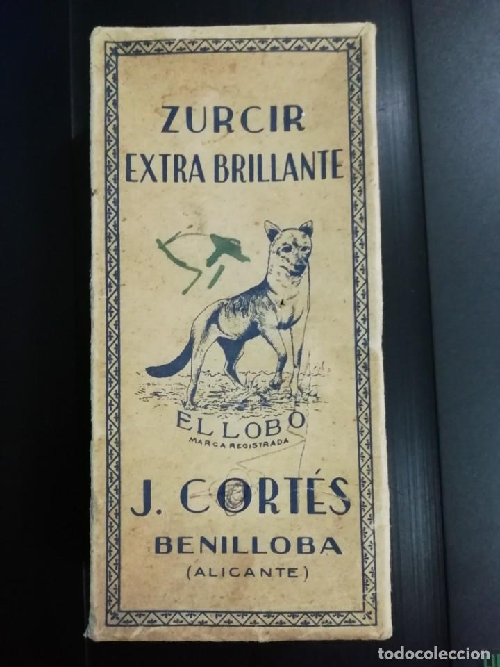 Antig&uuml;edades: BENILLOBA (ALICANTE) CAJA CARTON OVILLOS EL LOBO J CORTES ZURCIR EXTRA BRILLANTE