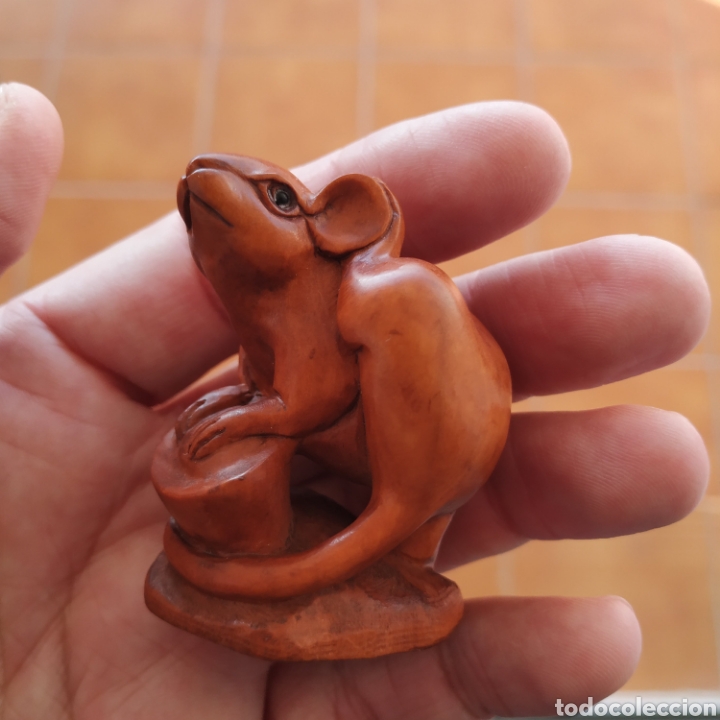 Antig&uuml;edades: Netsuke japones de madera, Raton con moneda - Foto 6