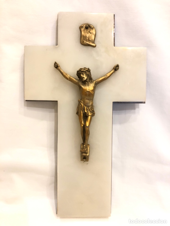 Antig&uuml;edades: Crucifijo de bronce con base de alabastro - Foto 7