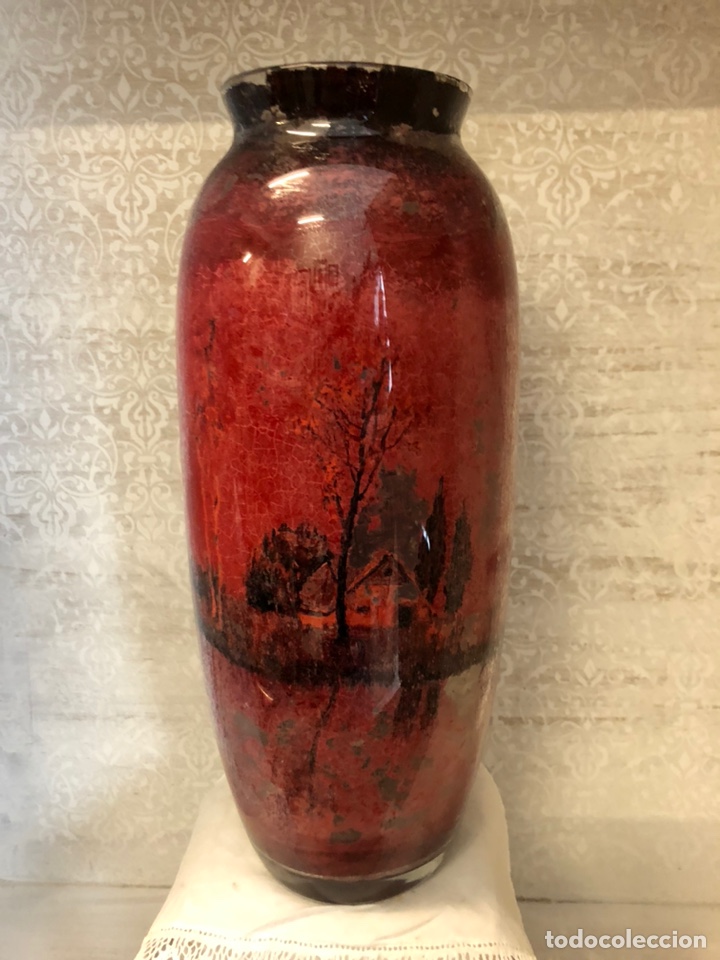 Antig&uuml;edades: Antiguo jarr&oacute;n de cristal japon&eacute;s pintado a mano.