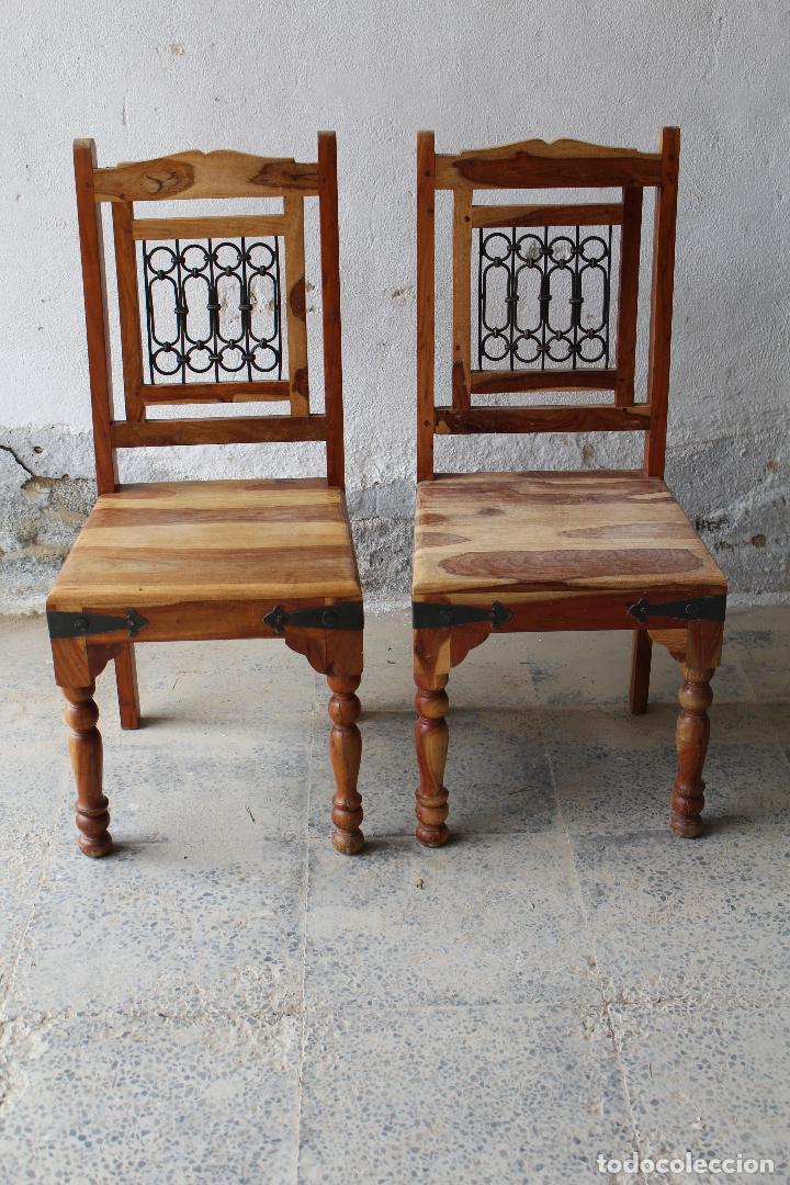 Antig&uuml;edades: 2 sillas rusticas en madera y hierro de forja - Foto 6