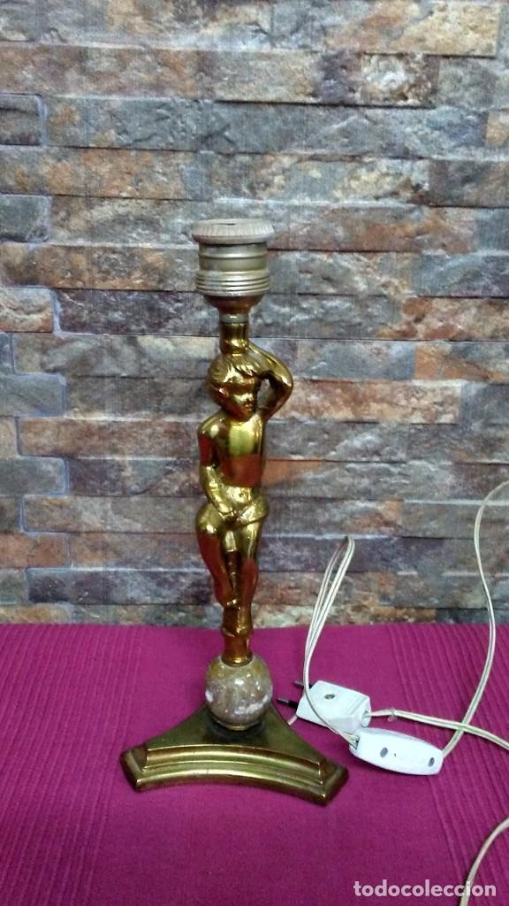 Antig&uuml;edades: L&Aacute;MPARA &Aacute;NGEL DE BRONCE Y M&Aacute;RMOL - Foto 1