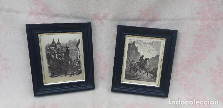 Antig&uuml;edades: Cuadros con Impresi&oacute;n sobre metal con escenas del Quijote