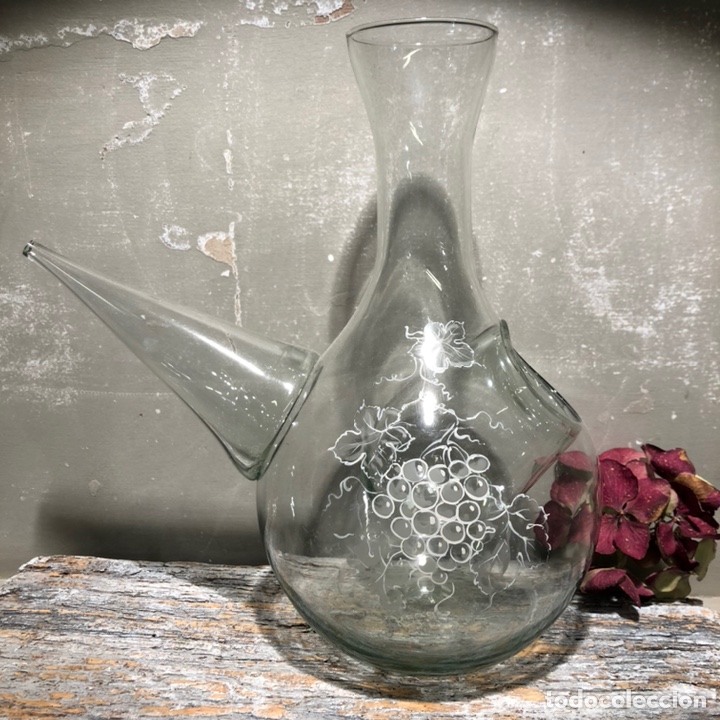 Antiquit&eacute;s: PRECIOSO ANTIGUO PORRON DE CRISTAL PINTADO A MANO . La Parra y las uvas .