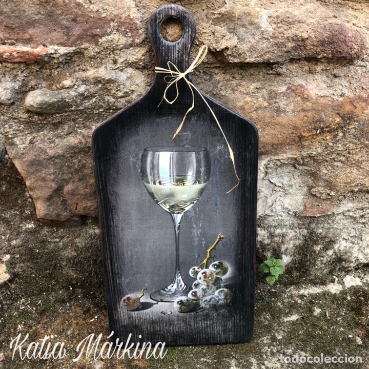 Antiques: Tabla de cocina , decorada a mano.Madera maciza.hecho a mano