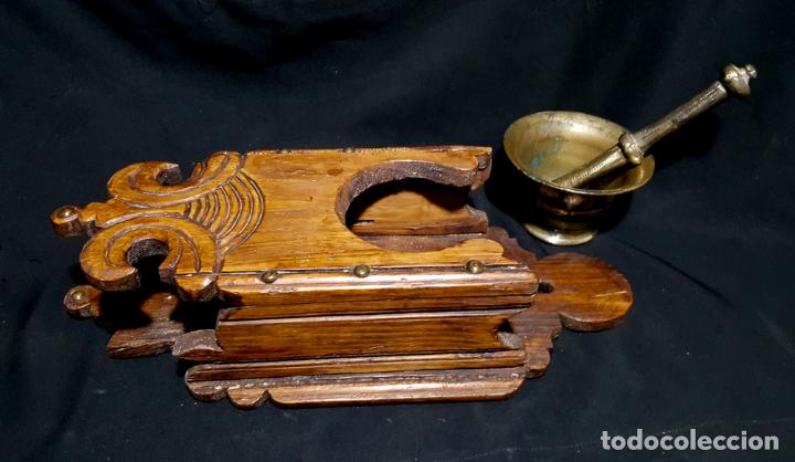 Antig&uuml;edades: MORTERO DE BRONCE Y SOPORTE O REPISA RUSTICO - Foto 4