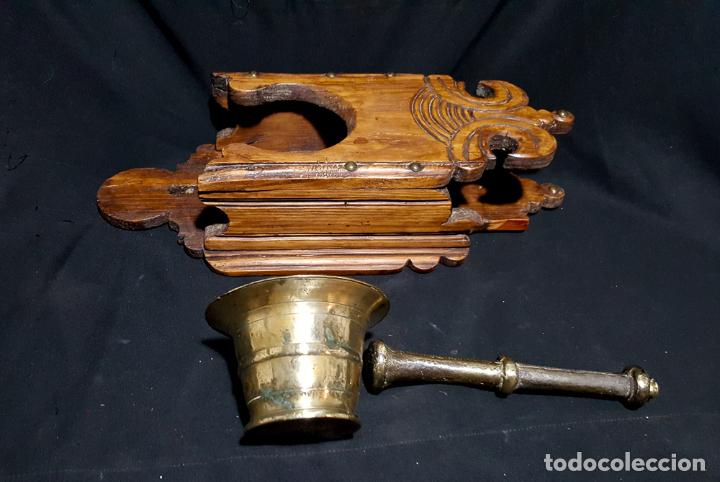 Antig&uuml;edades: MORTERO DE BRONCE Y SOPORTE O REPISA RUSTICO - Foto 5