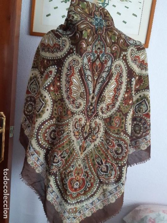 Antig&uuml;edades: PA&Ntilde;UELO ESTAMPADO EN TONOS MARRONES. - Foto 6
