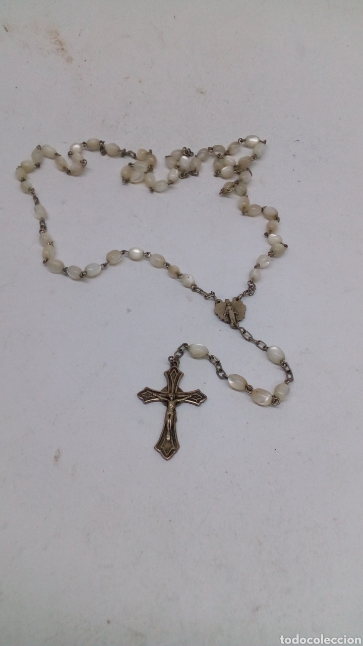 Antig&uuml;edades: Rosario de plata y nacar - Foto 2