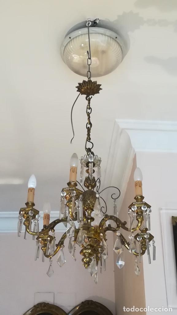 Antig&uuml;edades: LAMPARA DE ARA&Ntilde;A DE BRONCE Y CRISTAL - Foto 2