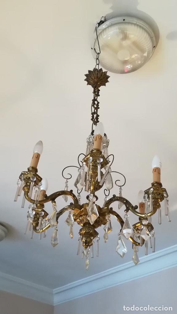 Antig&uuml;edades: LAMPARA DE ARA&Ntilde;A DE BRONCE Y CRISTAL - Foto 5