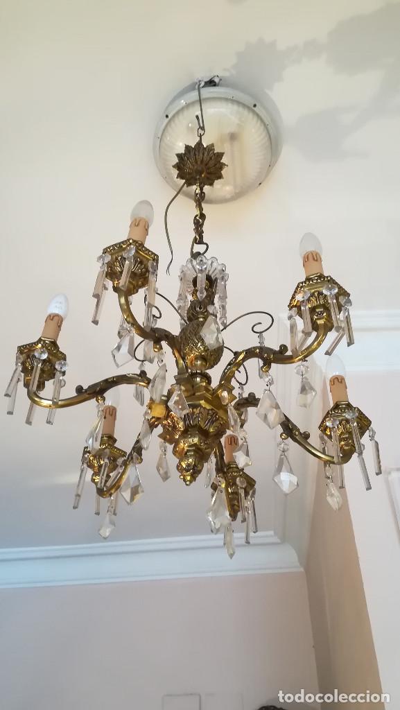 Antig&uuml;edades: LAMPARA DE ARA&Ntilde;A DE BRONCE Y CRISTAL - Foto 6