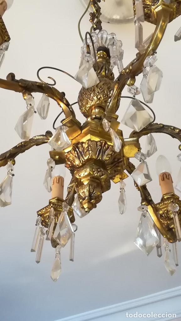 Antig&uuml;edades: LAMPARA DE ARA&Ntilde;A DE BRONCE Y CRISTAL - Foto 7