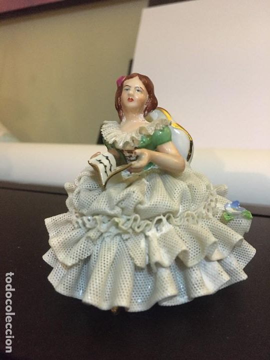 Antiquit&auml;ten: REGALO, FIGURA PORCELANA CON ENCAJE DRESDEN PRINCIPIOS DEL SIGLO XX