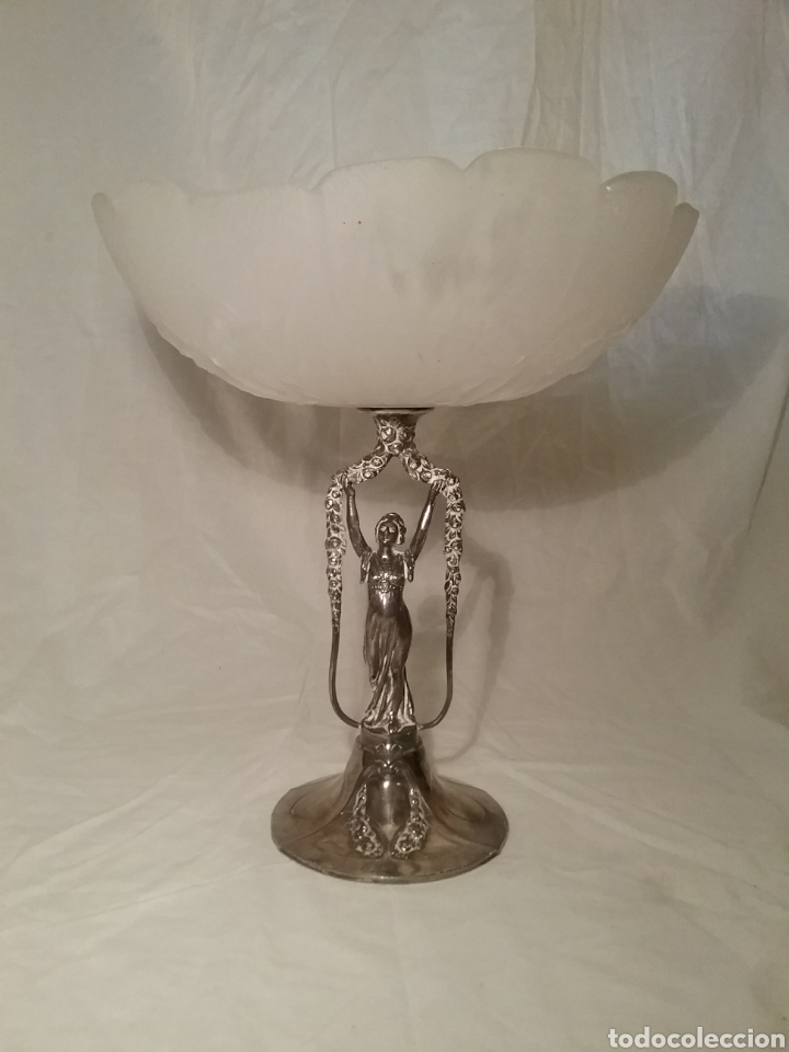 Oggetti Antichi: Antiguo y magnifico centro de mesa modernista de esta&ntilde;o y cristal glaseado