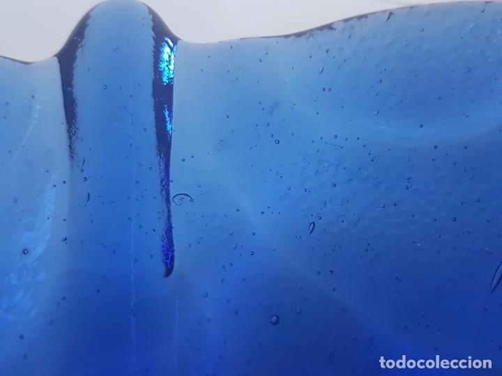 Antig&uuml;edades: CENTRO DE CRISTAL HOJA AZUL COBALTO. - Foto 11
