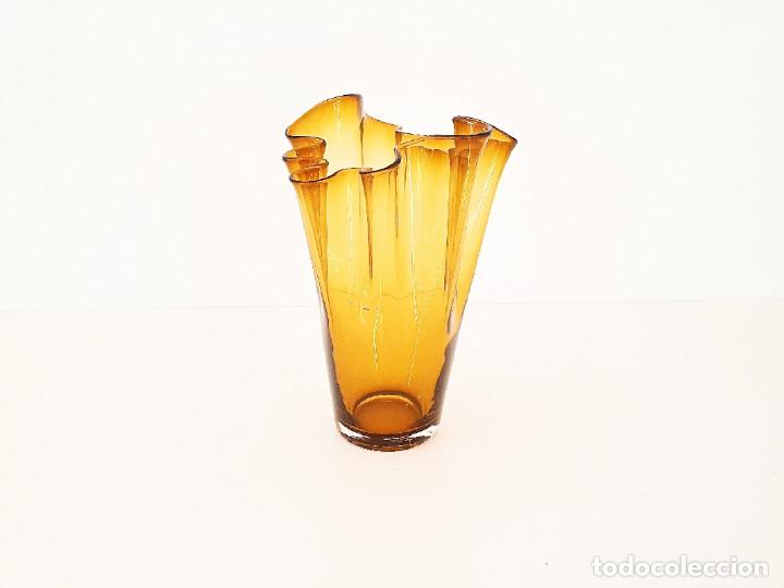 Antig&uuml;edades: Raro centro de mesa cristal murano efecto plisado amarillo - Foto 1