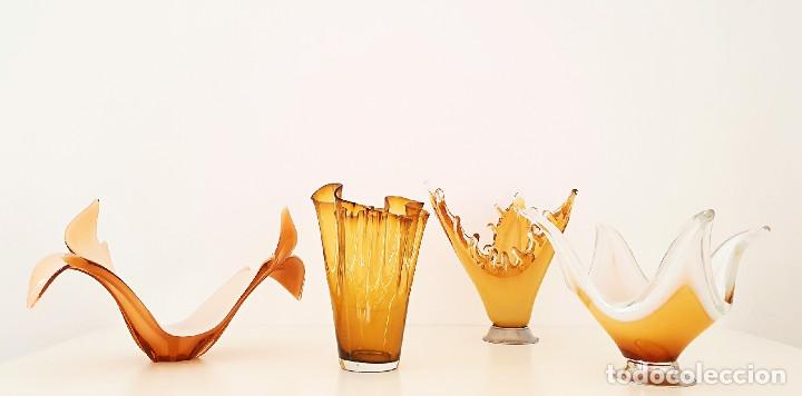 Antig&uuml;edades: Raro centro de mesa cristal murano efecto plisado amarillo - Foto 3