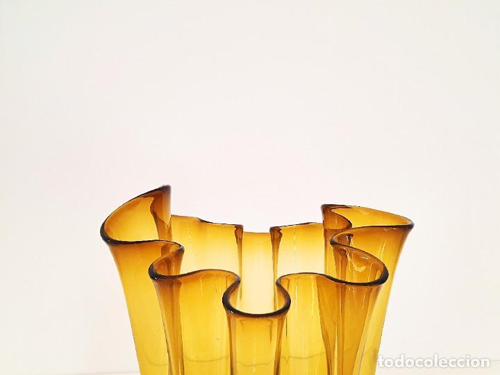 Antig&uuml;edades: Raro centro de mesa cristal murano efecto plisado amarillo - Foto 4
