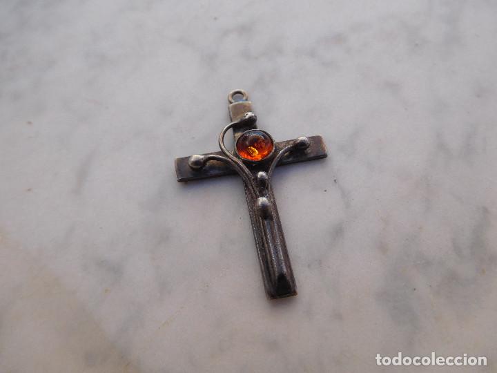 Antig&uuml;edades: Cruz antigua de plata y ambar - Foto 1