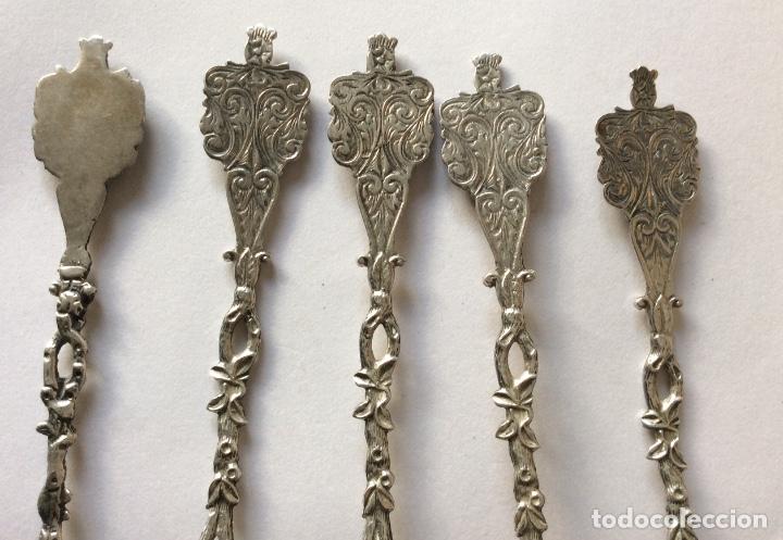 Antigüedades: Conjunto de 5 cucharillas de plata y esmalte -Ciudades Italianas - Foto 4 - 190762082