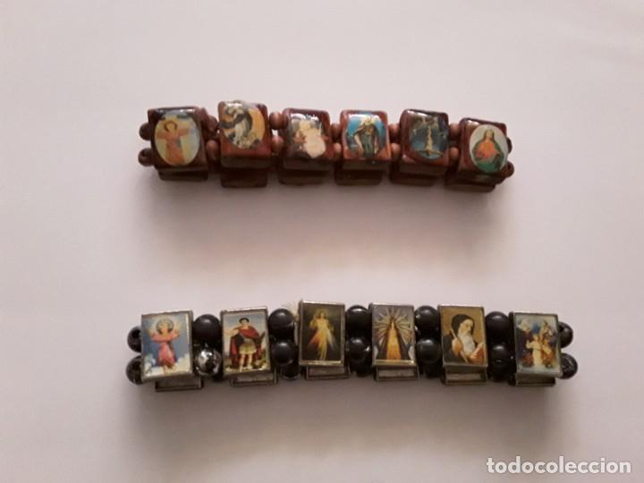 Antiques: Pulseras religiosas con im&aacute;genes metal y madera