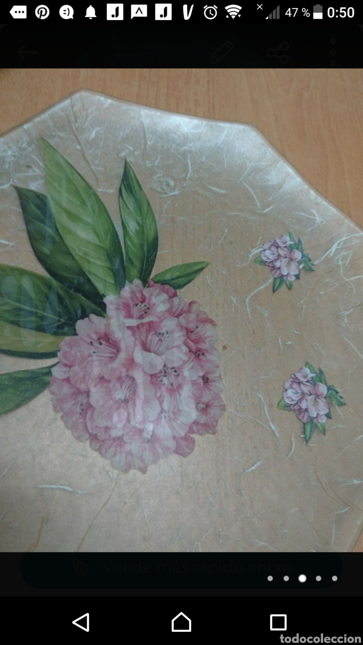 Antig&uuml;edades: Antiguo plato de cristal octogonal - Foto 4