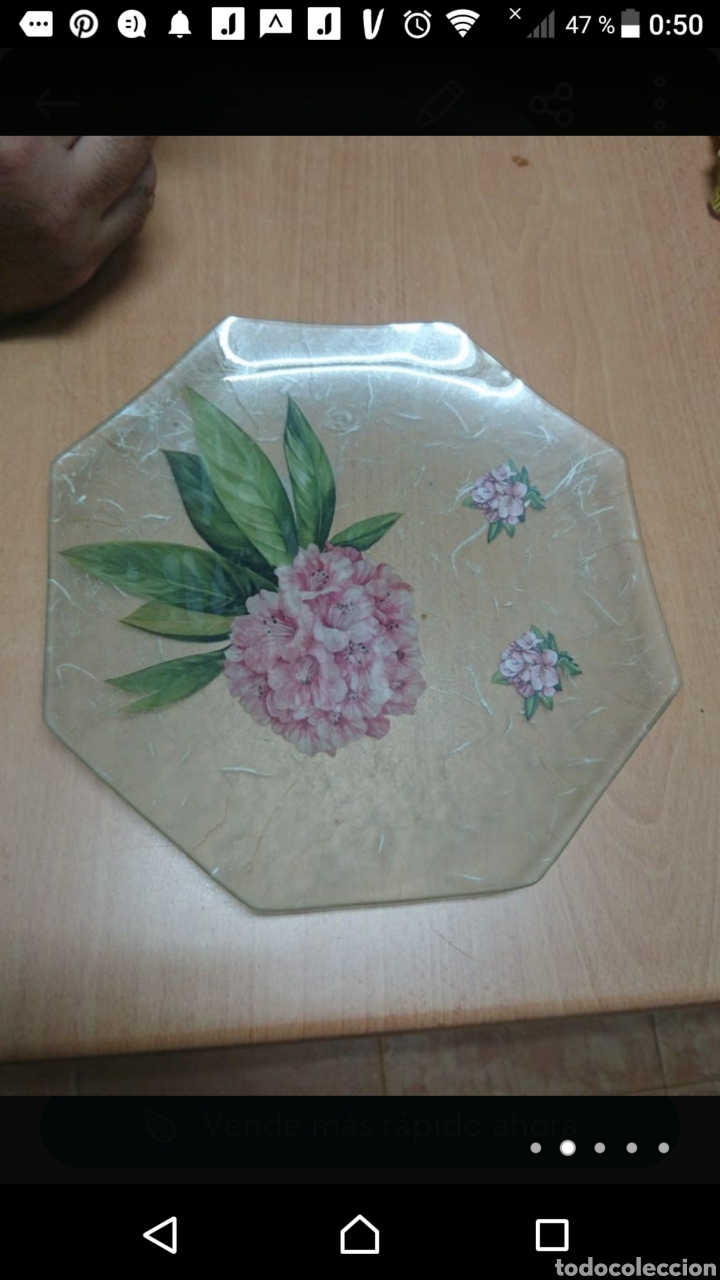 Antig&uuml;edades: Antiguo plato de cristal octogonal - Foto 1