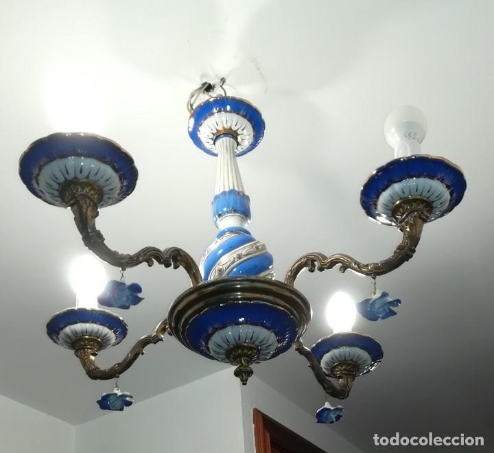 Antig&uuml;edades: L&aacute;mpara de cer&aacute;mica bronce y lat&oacute;n - Foto 2