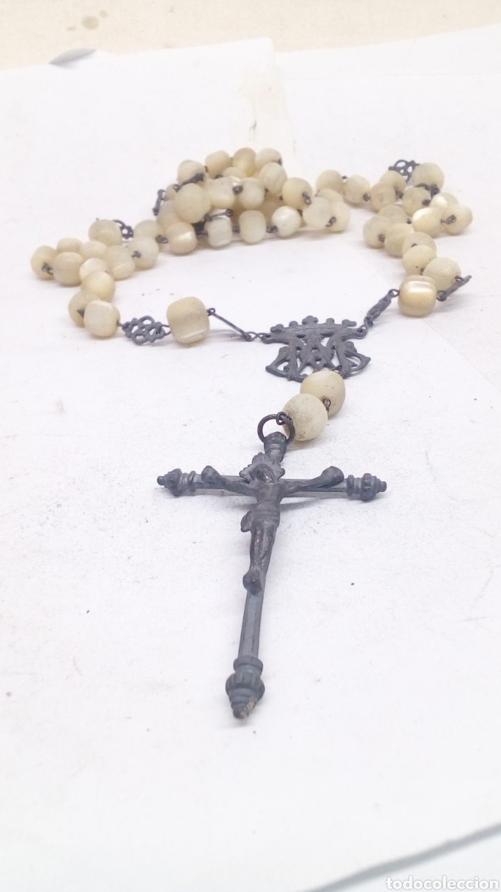 Antig&uuml;edades: Rosario de plata y nacar - Foto 2