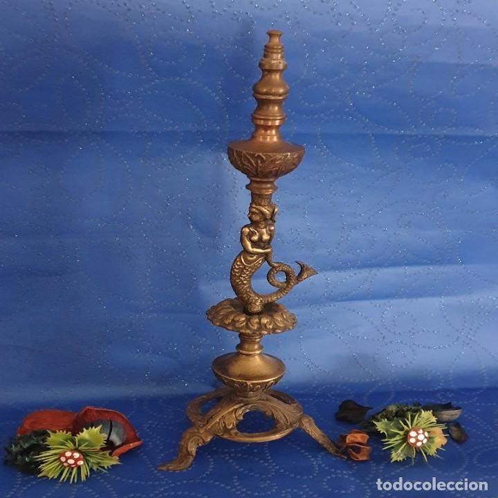 Antig&uuml;edades: PI&Eacute; DE L&Aacute;MPARA MODIFICADO EN BRONCE - Foto 1