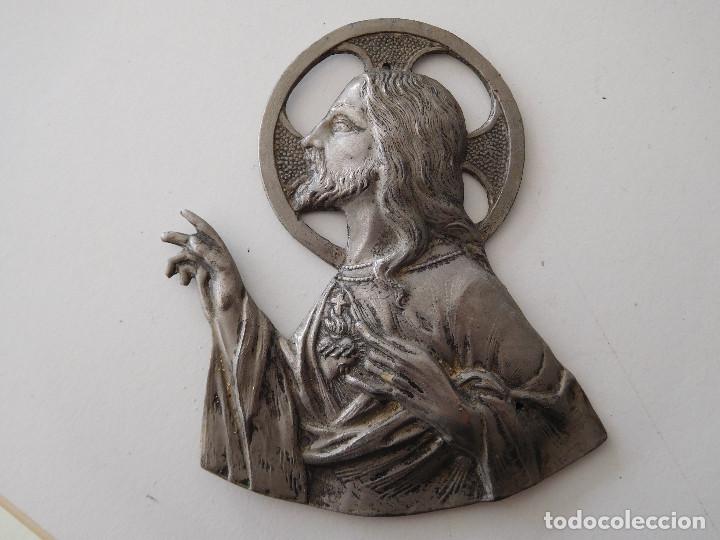 Antiguidades: Figura antigua de sagrado corazón de Jesús para puerta