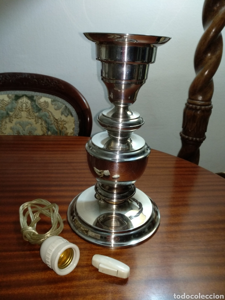Antig&uuml;edades: Pie de l&aacute;mpara silver gena plata. 28cm. - Foto 1