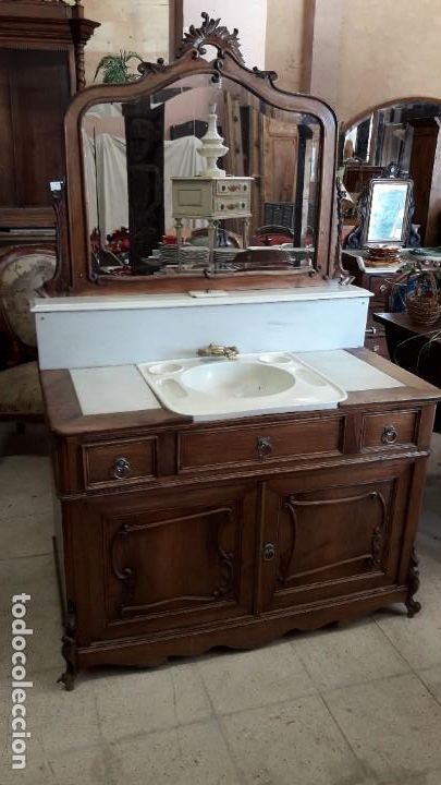 Antig&uuml;edades: Lavabo de nogal y marmol - Foto 1