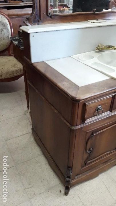 Antig&uuml;edades: Lavabo de nogal y marmol - Foto 2