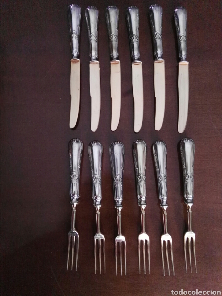 Antig&uuml;edades: Cubiertos antiguos de postre. Plata - Foto 3